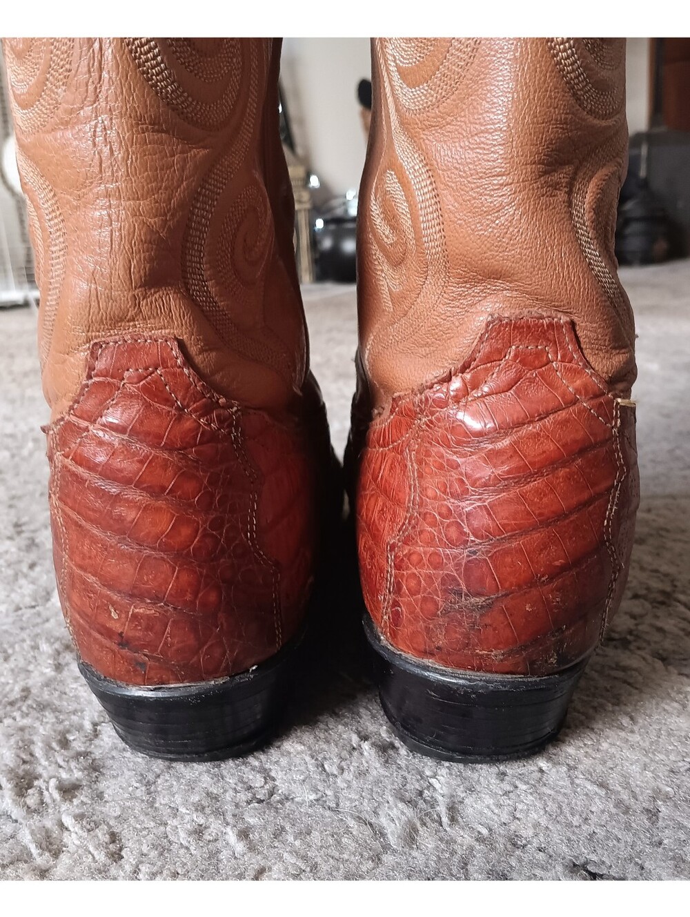 🤎 Tony Lama Cognac Caiman Belly Boots Mens 9.5 Brown Tan Western Cowboy Leather - Picture 8 of 16